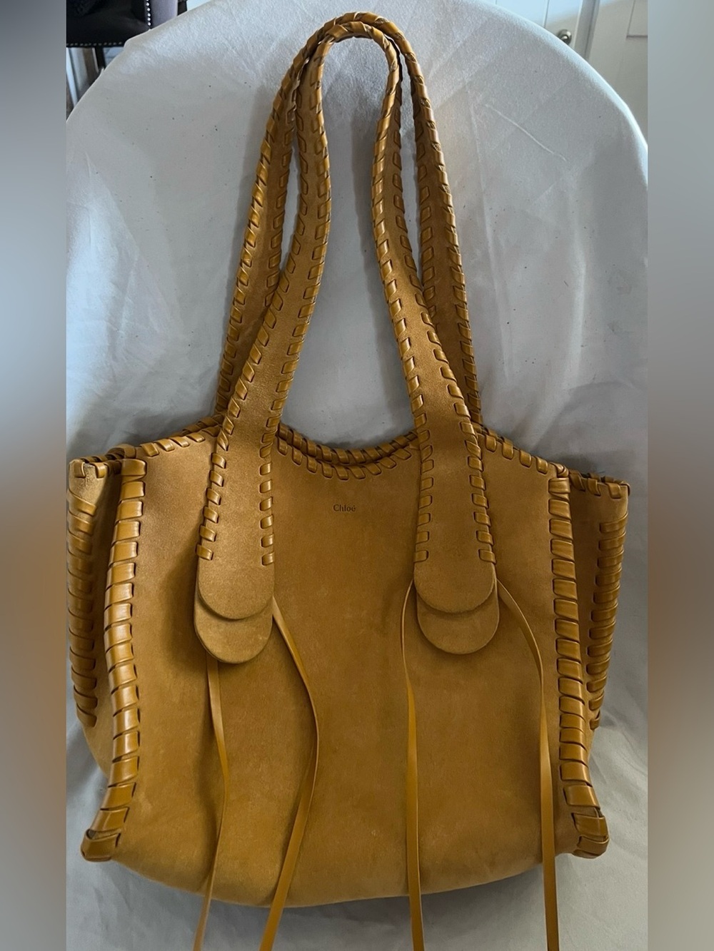 CHLOE MONY Mustard Yellow Suede Fringe Tote Handbag  NEW
